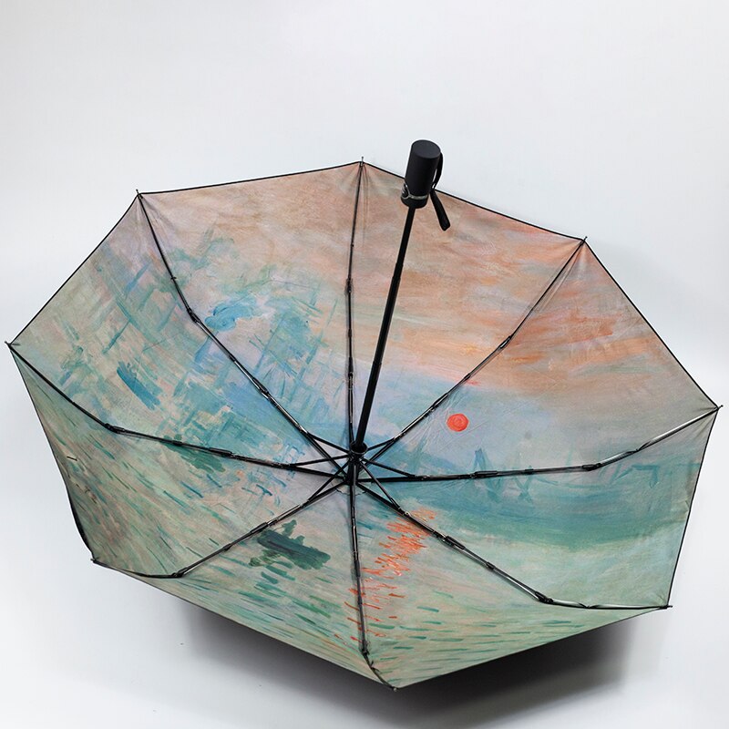 Claude Monet Oil Painting Umbrella Portable Manual 3-fold Rain Sun Umbrella For Women Parasol: automatic umbrella-4