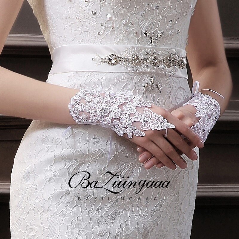 Gants De mariée courts, en dentelle rouge, sans doigts, accessoires De mariage, 15 pièces
