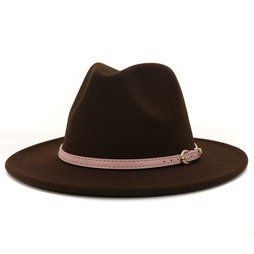 Fs roze vilten hoed winter fedora hoeden dames imitatie wol mix brede rand panama klassieke britse herfst dame jazz pet voor heren: Koffie