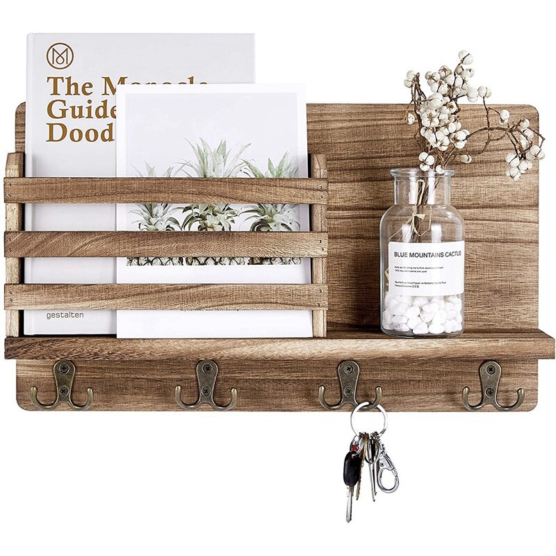 Porte-courrier mural en bois, organisateur de tri de courrier, avec 4 crochets à Double clé, décoration de la maison, pour l'entrée ou la salle de boue