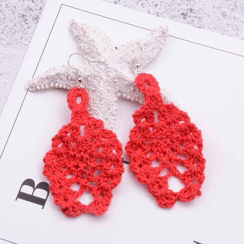 Handgjorda smycken virkade örhängen bohemiska handvirkade brudhängande örhängen valentine -kvinnor virkade örhängen