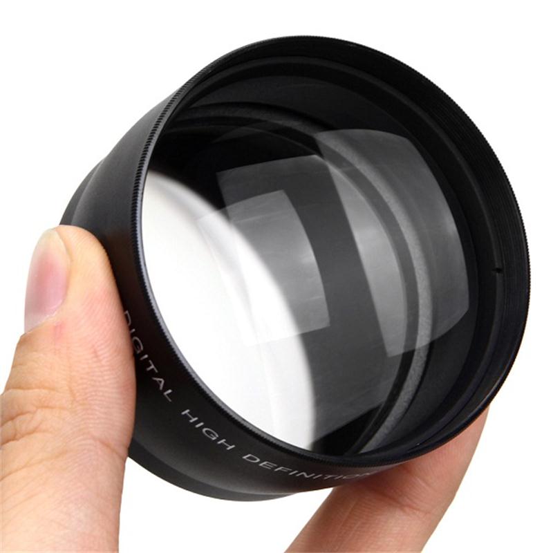 58mm 2.0X Telelens + Voor & Achter Cap + PU Lederen Tas voor Cannon 550D 600D 650D 700D 1100D 450D 500D 1000D 18-55mm Lens