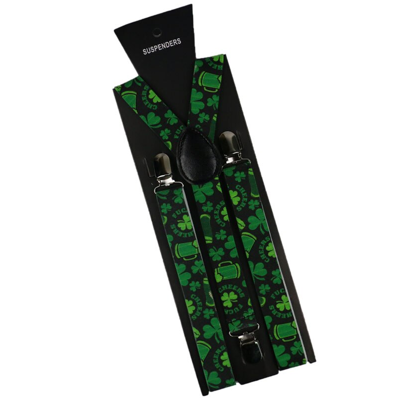 Winfox Black Green White 2.5cm Wide Clover Suspenders For Women Men: 07