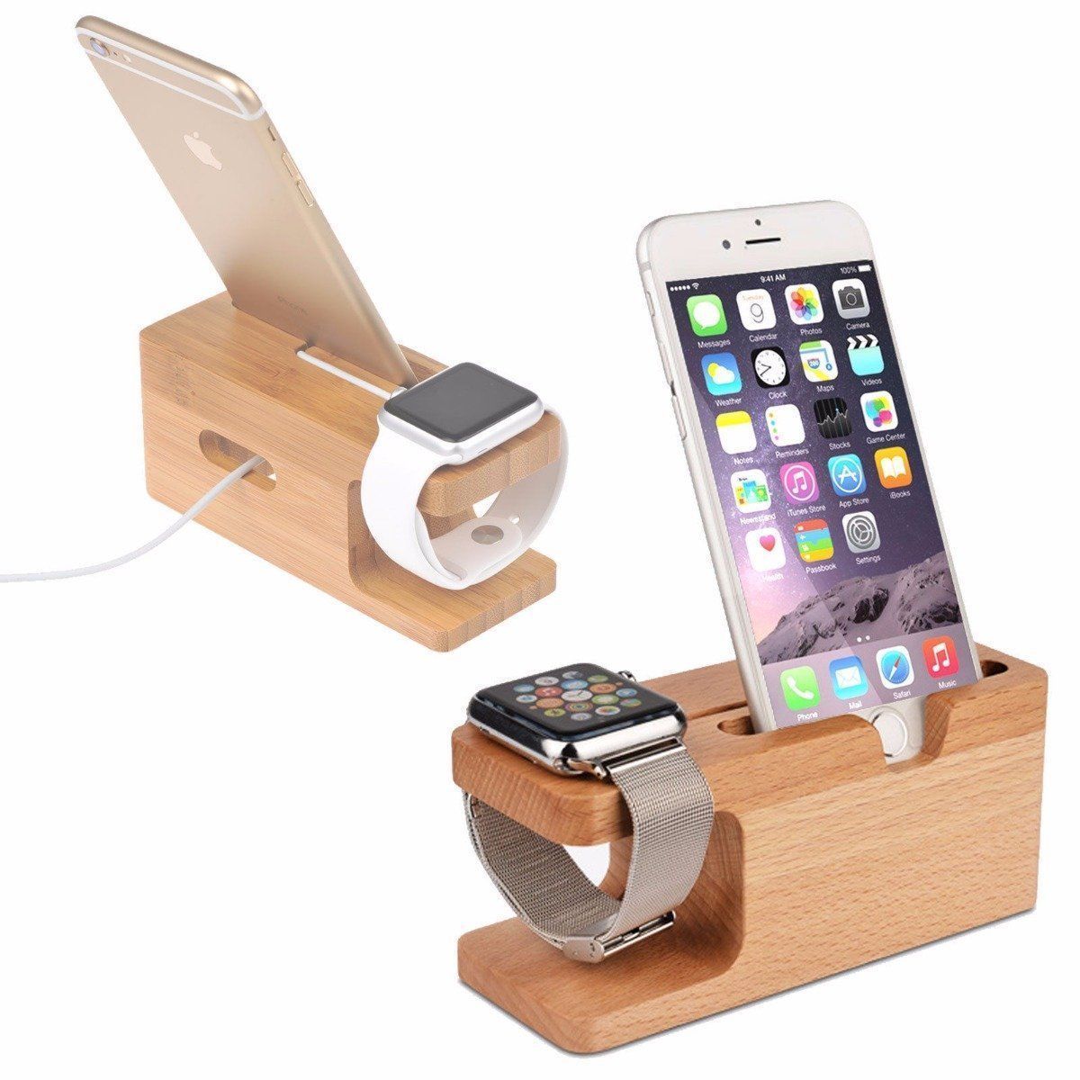 Charging Dock Stand Station Bamboo Base Charger Holder For Apple Watch iWatch iPhone