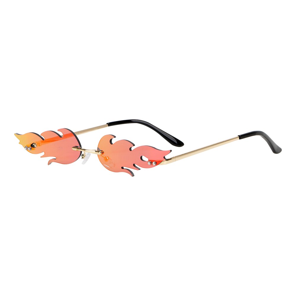 Palo liekki aurinkolasit naiset miehet brändi rimless aalto silmälasit ylellisyys trendit kapeat aurinkolasit streetwear: Punainen