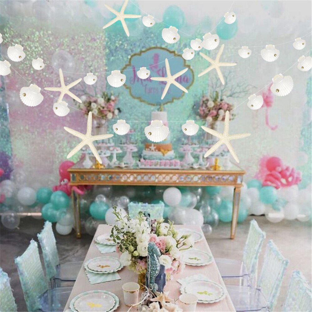 3M White Starfish Seashell Bubble Garland Under The Sea Mermaid Party Decorations Ocean Animal Cutouts Hanging Banners