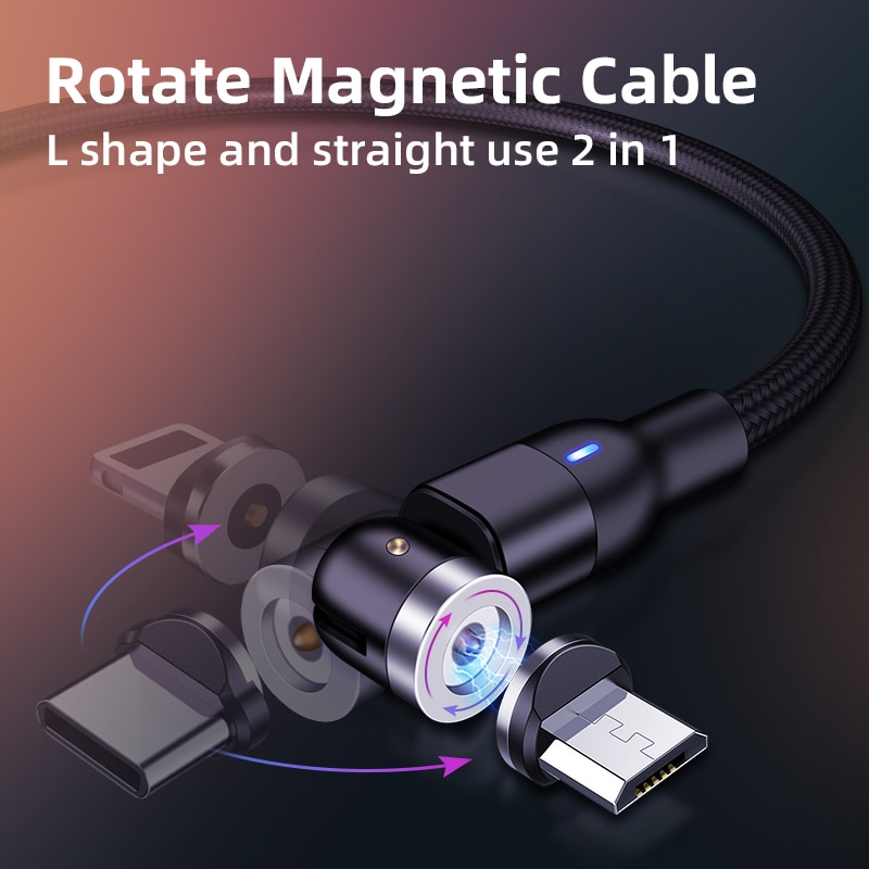 3A 540 degrés rotation câble magnétique Micro USB Type C câble câble de charge magnétique pour iPhone 11 Pro Max Samsung ligne