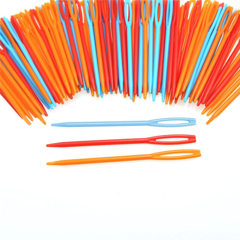 100 Uds 7,2 cm, de plástico, agujas de tejer ganchos de Crochet tapiz lana hilo agujas para niños suéter Utensilios de costura