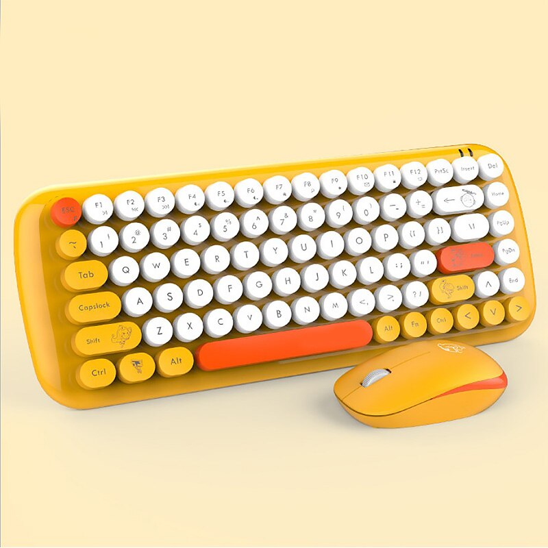 Trådløst tastatur og mus sæt 2.4g bluetooth retro punk skrivemaskine til kontor pc notebook bærbar stationær tastatur mus: Orange
