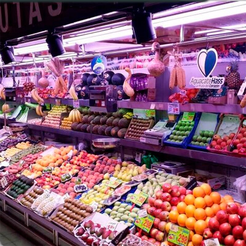 Led Profresh Carnes y Frutas, 35W, blanco, Rojo. Montura suspendida con lámpara led de luz rosada que potencia el color de las carnes, especialmente indicada para todas las instalaciones que iluminan alimentos