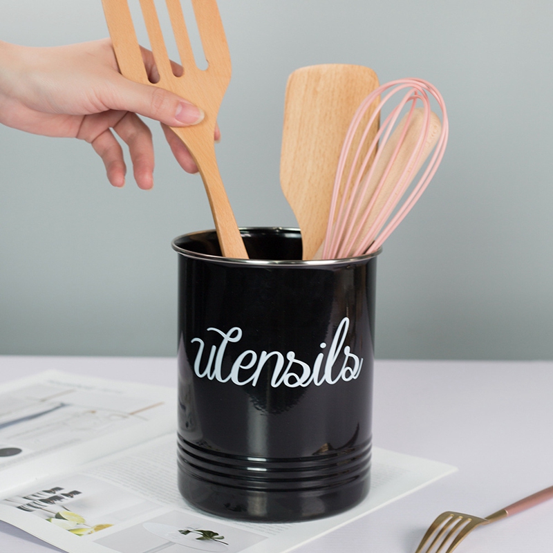 Kitchen Cooking Utensil Holders Flatware Farmhouse Utensils Caddy: Black