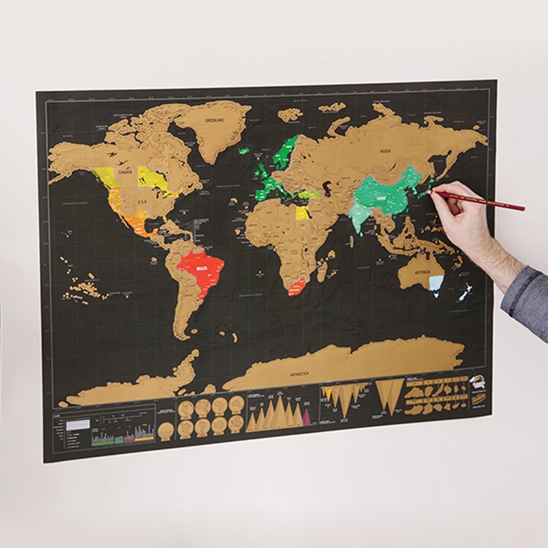 Deluxe Zwart Scratch Off Wereldkaart Wissen World Travel Map Home Decoratie Muurstickers School Briefpapier 74.5*53.5cm