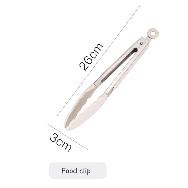 White Cooking Utensils set Silicone Kitchen Tools Set with Wood handle for Nonstick Cookware Kitchen set with Spatula/Spoons: Food clip