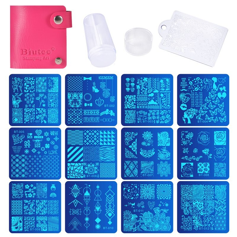 30/10pc Nagel Platten + Klar Gelee Silikon Nagel Kunst Stempel Schaber mit Kappe Stanzen Vorlage Bild Platten nagel Stempel Platte Werkzeug: Beige