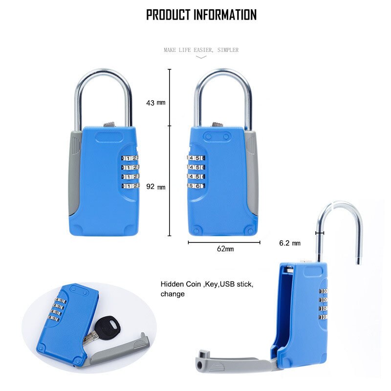 Mini Key Safe Box Hidden Organizer 4-Digital Password Lock House Villa Car Caravan Spare Keys Storage Box