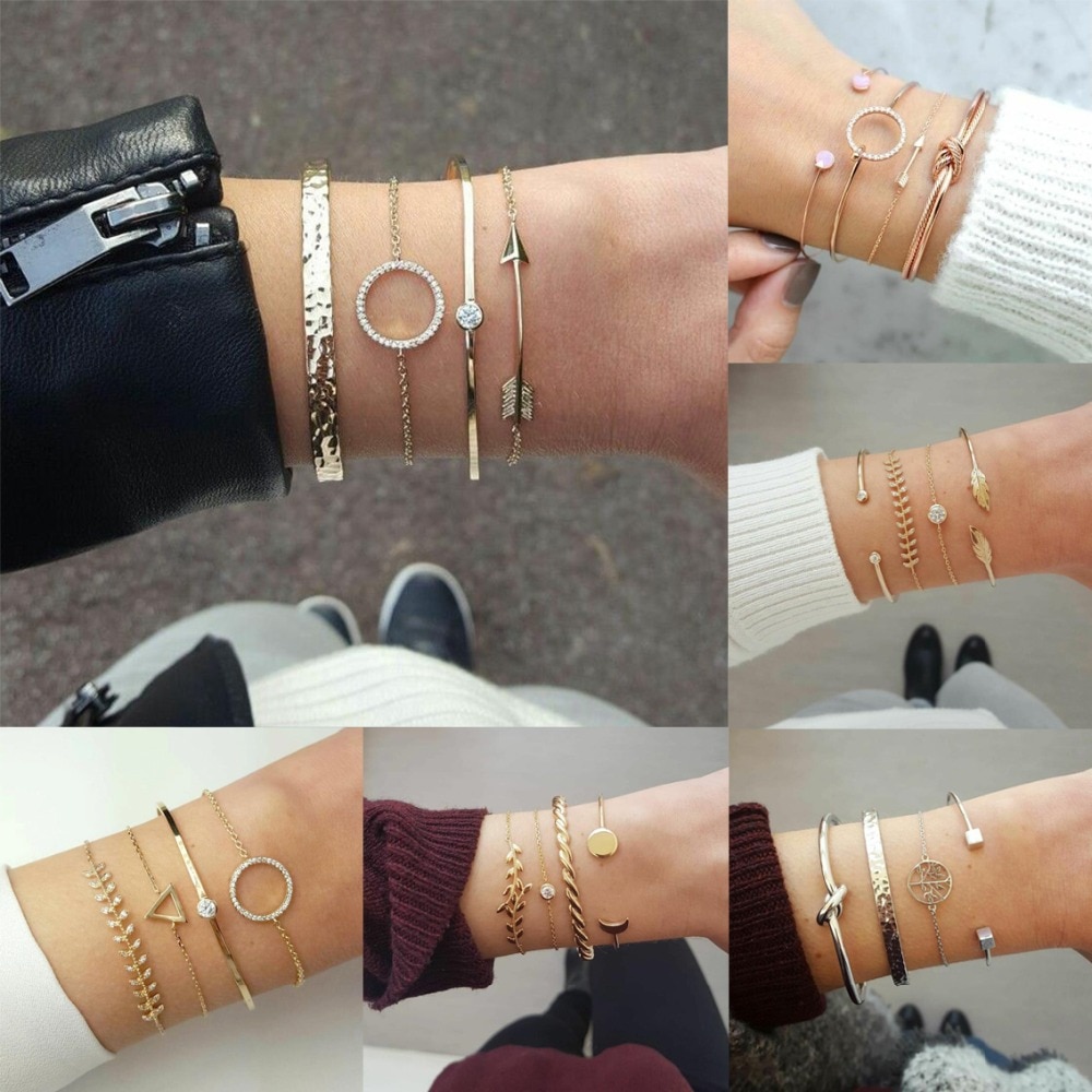 Braccialetto impostato Multipli Bodomia Donna Ragazza Gioelleria raffinata e alla moda Lunetta Annodato Oro estate festa spiaggia corda Cabochon Catena