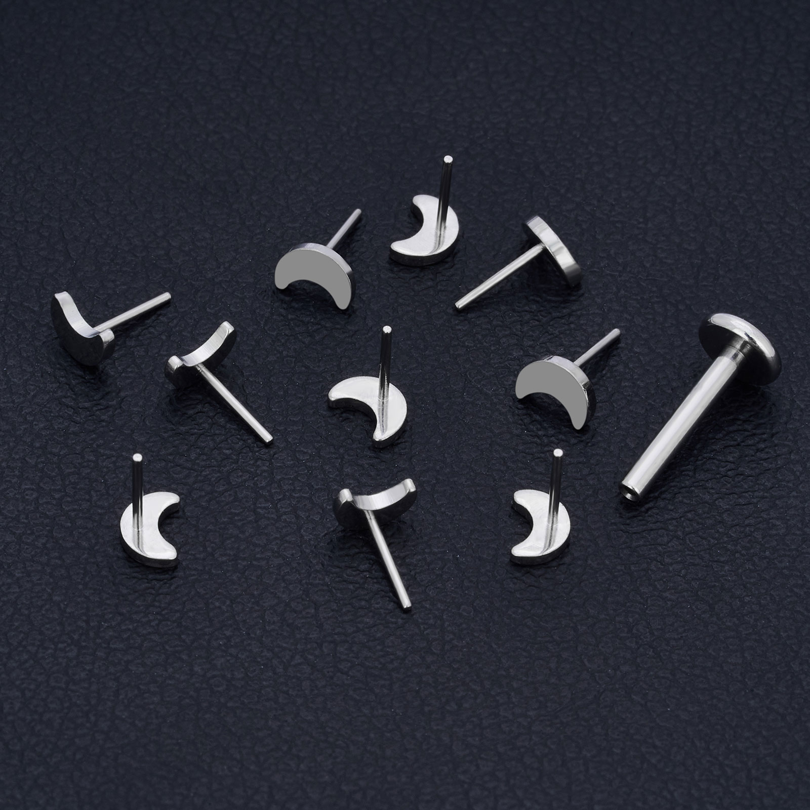 Piercing de titanio G23 sin rosca, estrella, Luna, corazón, Cruz, relámpago, Pin de empuje, Labret, tachuelas superiores, accesorios de joyería, , 10 piezas