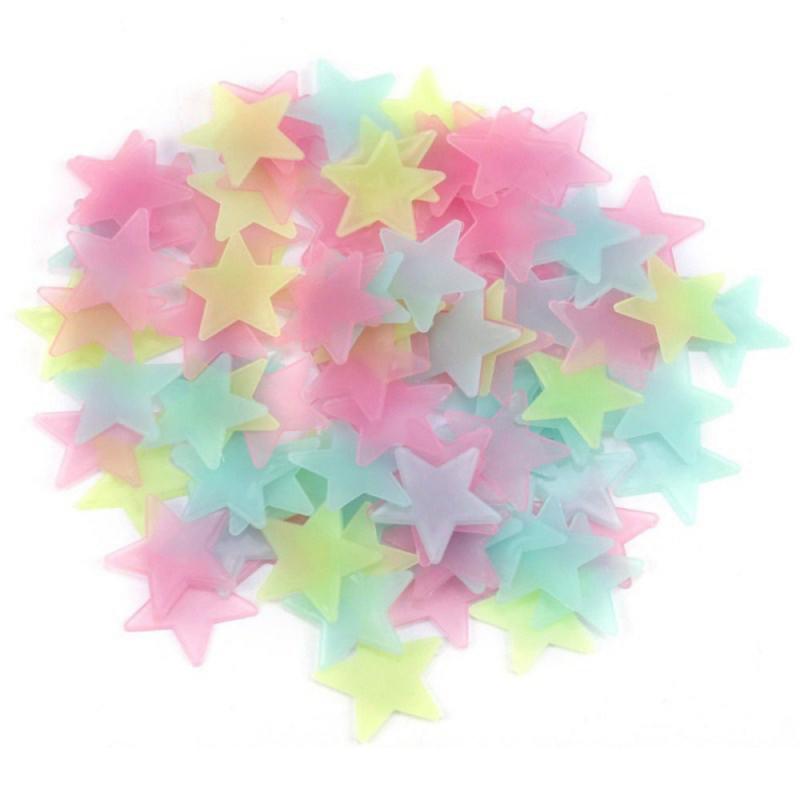 50pcs 3D Stars Luminous Fluorescent Wall Stickers Glow In The Dark Stars And Moon Plastic Stickers Ceilings & Wall Bedroom Decor: Blue