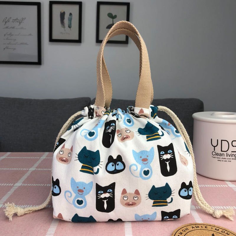 Aosbos Leinwand Drucken Picknick Mittagessen Tasche Kordelzug PortableTote Tasche Lebensmittel Lagerung Box für Frauen Cartoon Druck Obst Thermische Taschen: 17