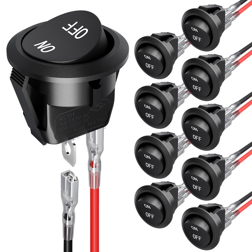 2/5/10 stk. 12v runde vippebrytere av/på spst 2- pinner vippebryter med ledninger 6a/250v 10a/125v ac til bil, båt osv.