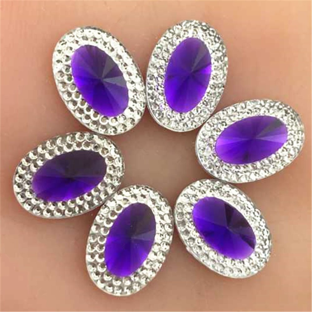 40 pcs 13*18mm Oval Resin Rhinestones Crystal Flat terug Sieraden Decoratie: Purple