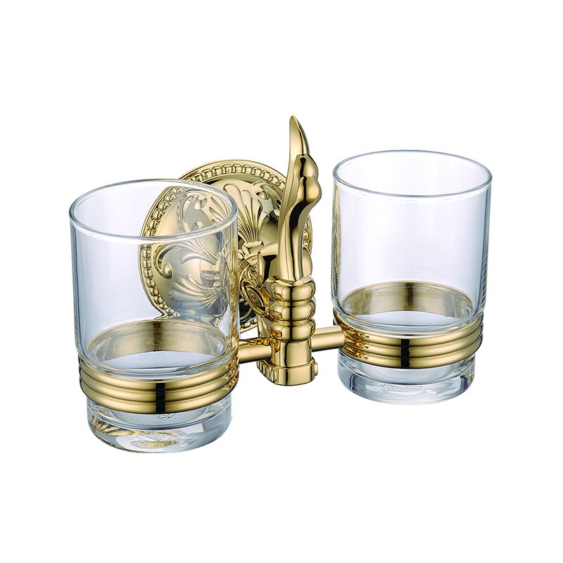 Luxury Gold Bathroom Accessories Set Antique Bathroom Shelves Towel Bar Toilet Paper Holder Cup Soap Holders Toilet Brush Holder: Double Cup Holder