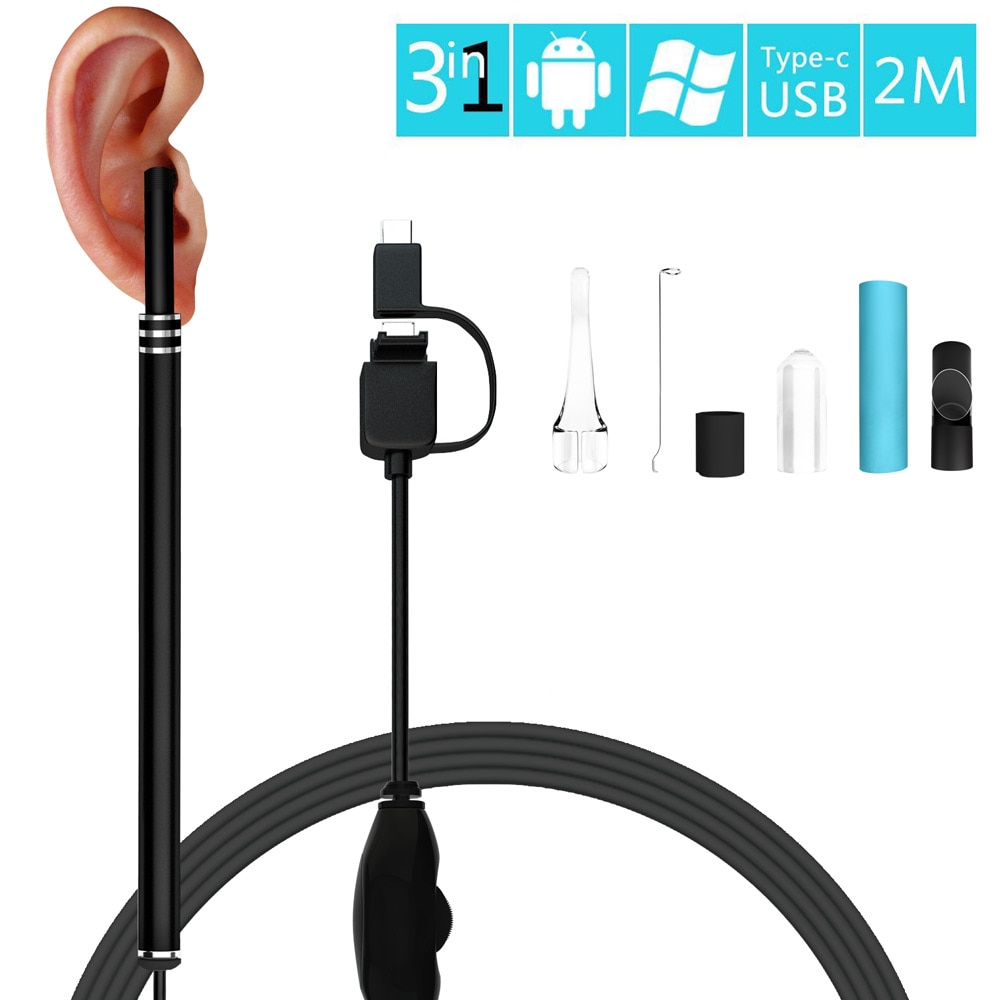 Ear Cleaning Endoscope Mini Camera Visual Ear Spoon 5.5mm Ear pick Tool health Care Otoscope Borescope 2 in 1 USB HD Pick