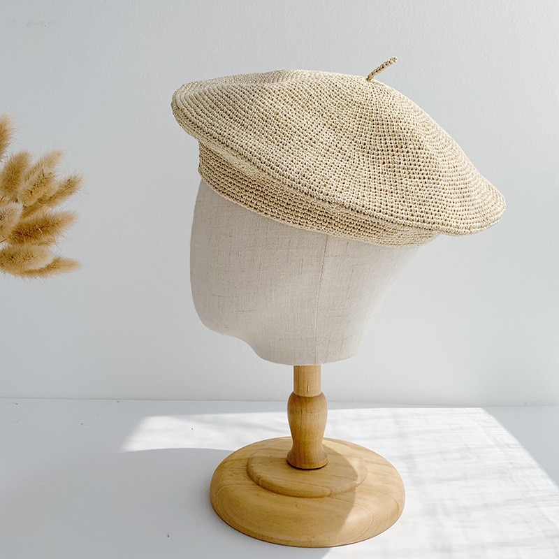 Boina de verano hecha a mano para mujer, pintor de sombrero de paja, gorro femenino, boina transpirable, Color rosa sólido,