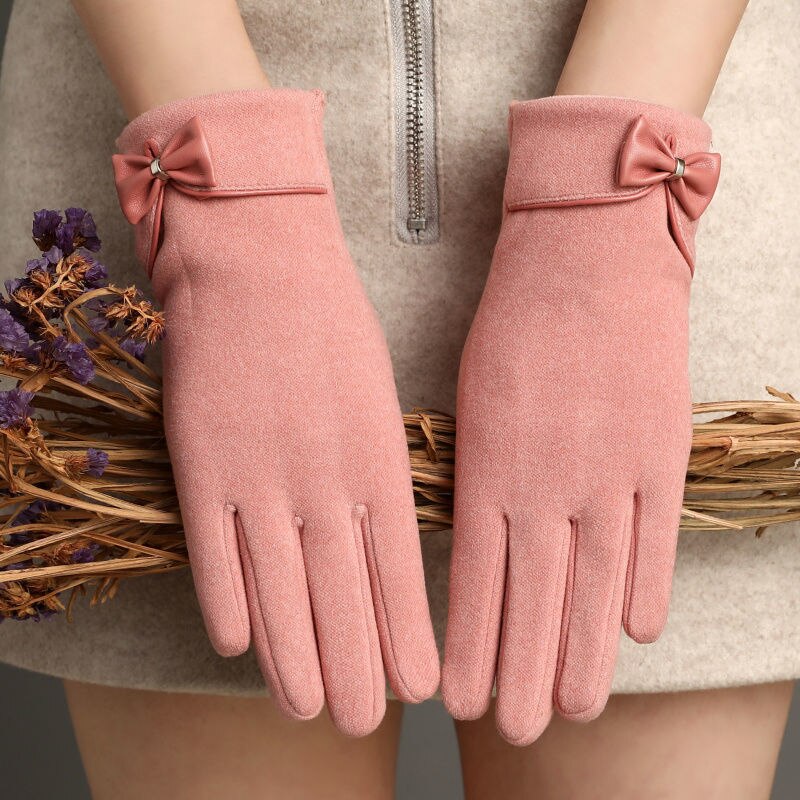 Guantes suaves y elásticos para mujer, manoplas suaves y elegantes que mantienen el calor en la pantalla táctil, con interior de terciopelo grueso, resistentes al viento, para ciclismo: pink