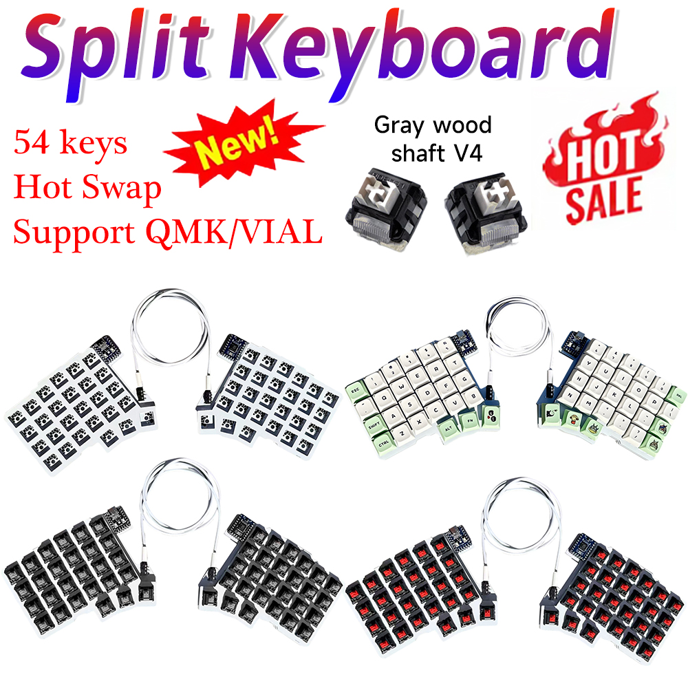 Gesplitst toetsenbord 54 toetsen Bedraad Ergonomie Toetsenbord Swap Ondersteuning QMK/VIAL Links- en rechtshandig Aangepaste pc-gameraccessoires
