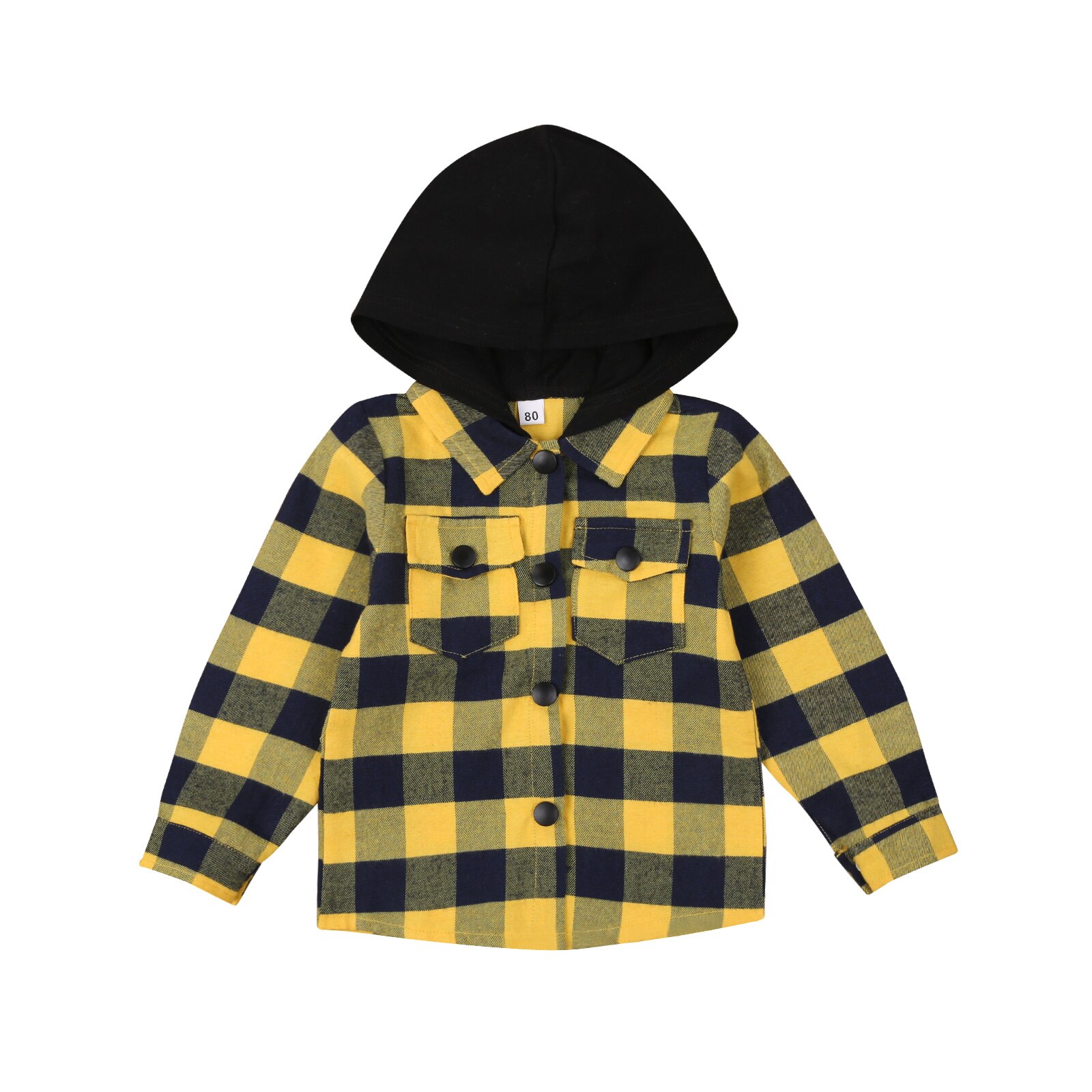 Automne enfants garçons veste hauts Plaid imprimer à manches longues simple boutonnage à capuche manteau 4 couleurs: B / 2-3 Years