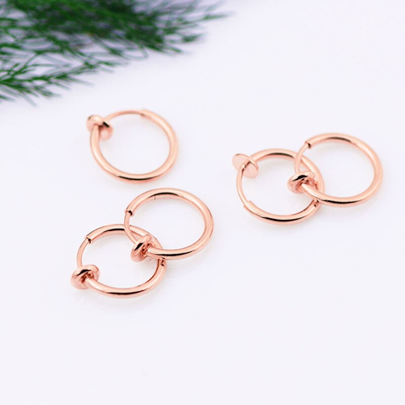 5 Pcs Cirkel Oor Clip Geen Piercing Sieraden Punk Kleine Hoepel Oorbellen Intrekbare Eenvoudige Mode Unisex Neus Lip Oor Hoepel clips: Rose Gold / 15mm