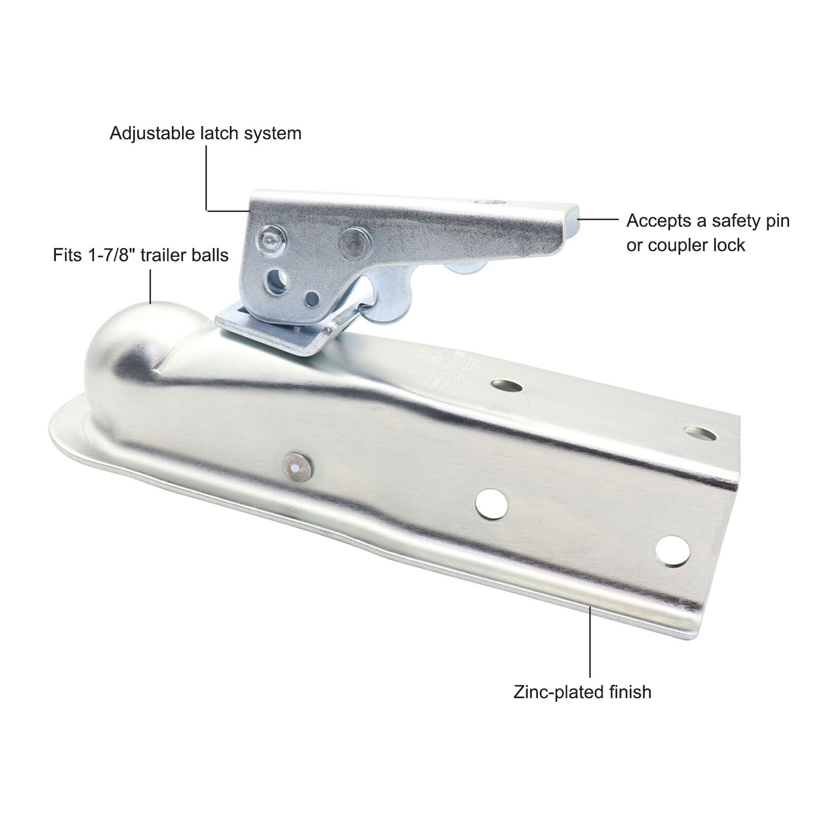 1-7/8'' Straight Trailer Coupler,2000lb Weight Capacity, for Towing RV Boat Camper