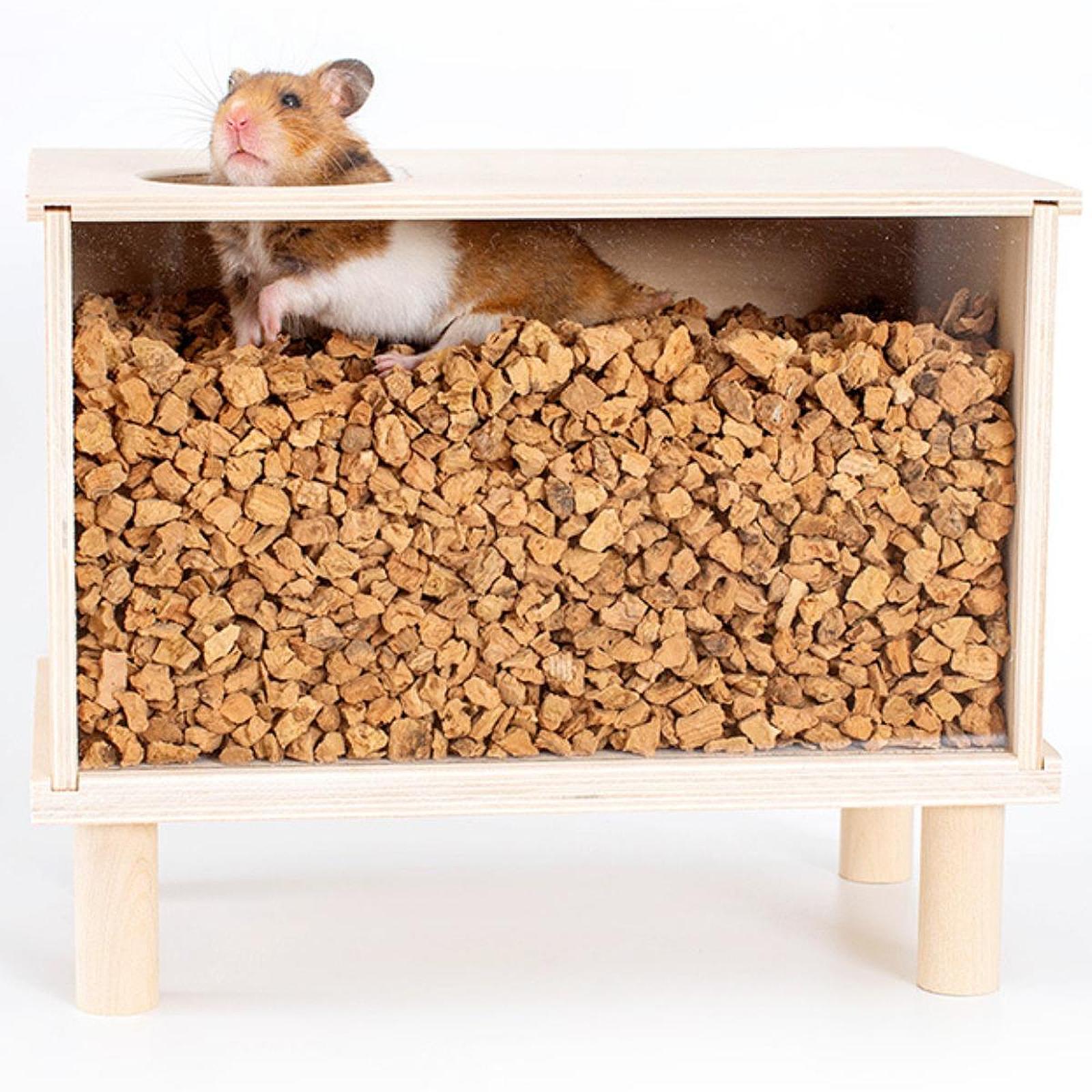 Caja de excavación de hámster de madera, caja de baño de arena para animales pequeños, decoración de jaula para hámster DIY para ratas, gerbiles enanos, refugio para Chinchillas