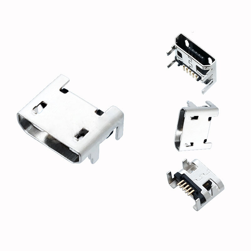 Conector hembra Micro USB tipo B, conector hembra de 5 pines, 4 patas verticales, conectores de soldadura para teléfono móvil, , 10 Uds.