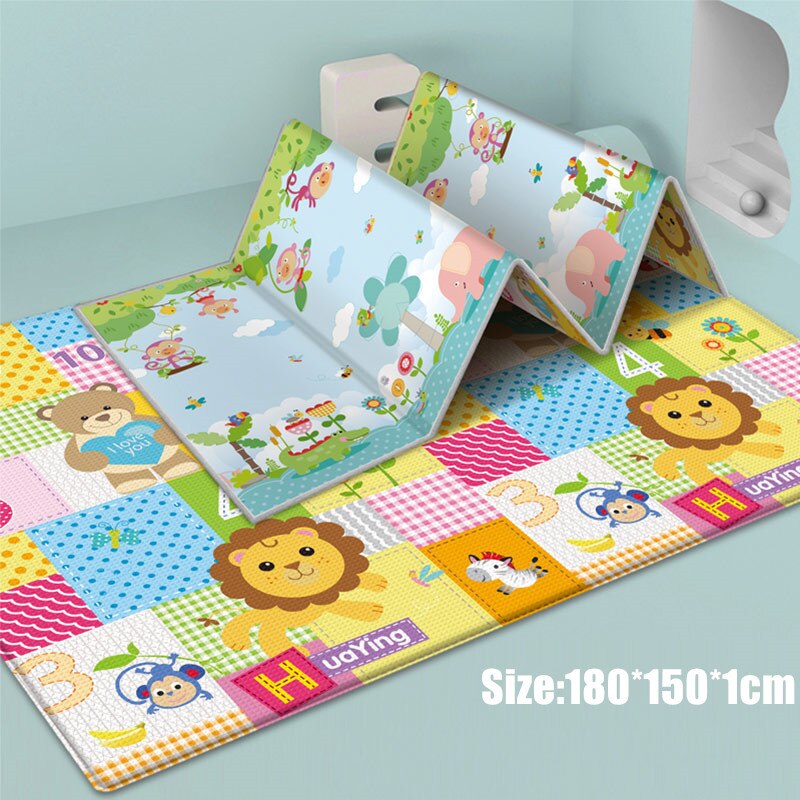 Toddler crawling playmat 1cm tykt gulvtæppe legetøj sammenfoldeligt børnet blødt tæppe til indretning hjem stor dobbeltsidet baby legemåtte: D12