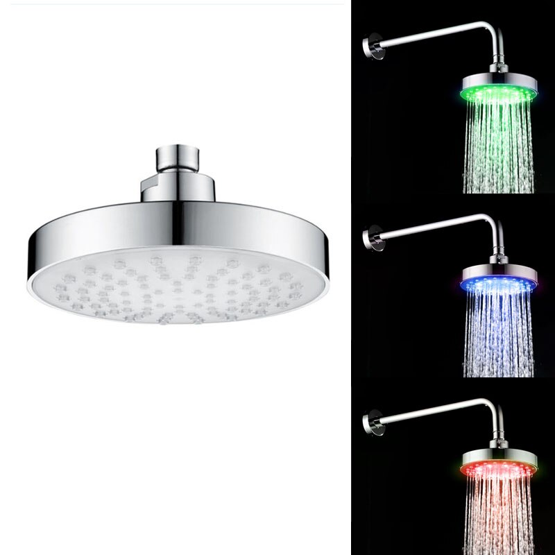 Ronde 6 Inch Rvs Badkamer RGB LED Lamp Douchekop Temperatuur Sensor Regendouche Met Kleur Cha