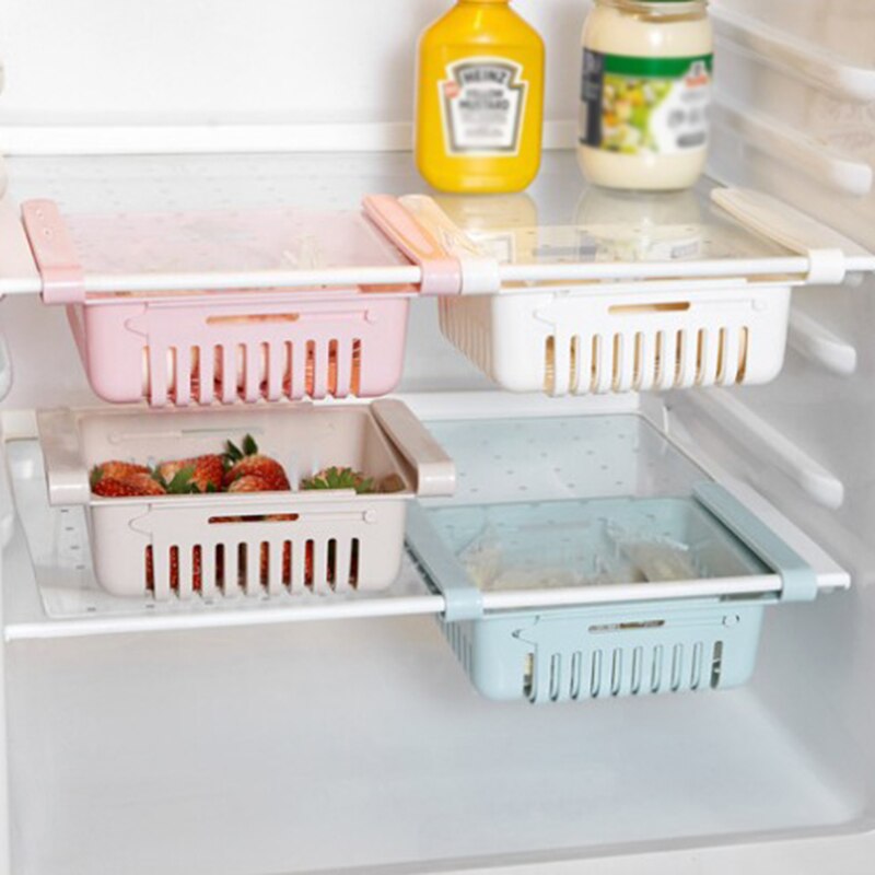 Bathroom Shelves Fridge Storage Rack with Layer Partition Refrigerator Plastic Storage Holder Kitchen Pull-out Drawer