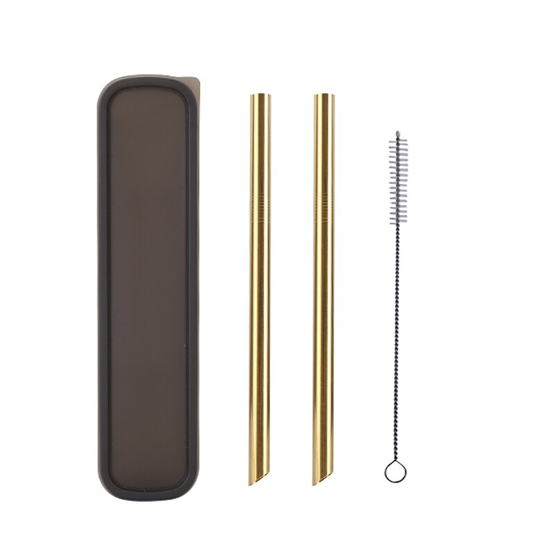 2Pcs Metall Wies Ende Stroh + 1Pc Pinsel Regenbogen Trinkhalme Wiederverwendbare Strohhalme 12mm * 215MM mit Tragbaren Box Oder Tasche