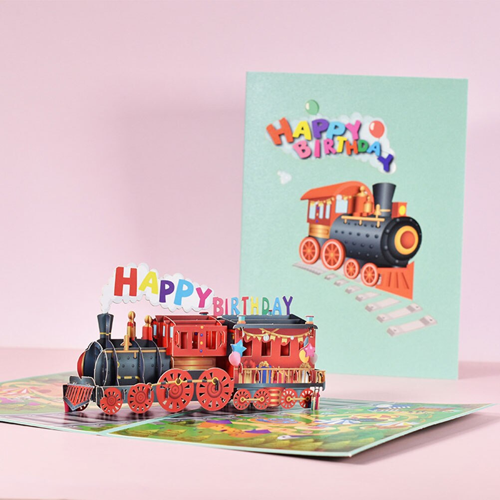 1 Set of Paper Blessing Delicate Train 3D Greeting for Kids Birthday