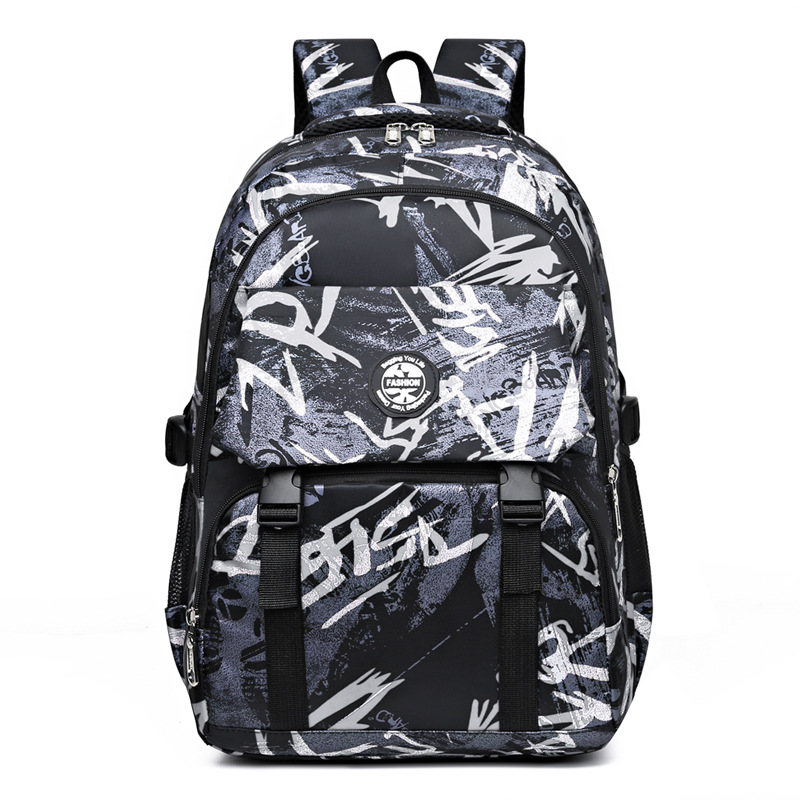 Backpack Korean version trendy junior high school student backpack camouflage travel large capacity computer backpack: black