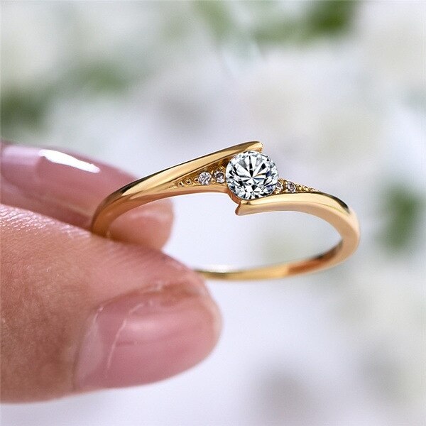 neue modisch Runde Kristall Gold Ring für Frauen AAA Zirkonia Luxus Engagement Hochzeit Zirkon Ringe Schmuck