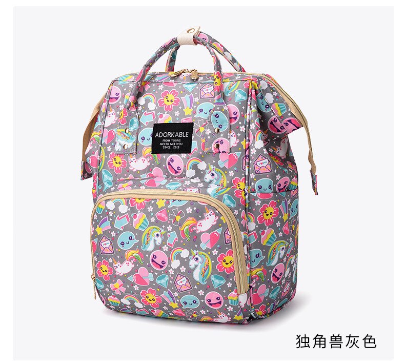 Stijl Mode Luiertas Moeder En Baby Rugzak Mode En Persoonlijkheid Gedrukt Hand Grote Capaciteit Schouder Kraam Tas: Unicorn Gray