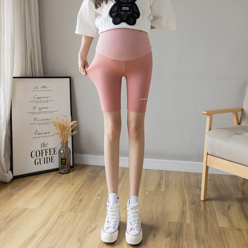 Mallas de maternidad delgadas de algodón para mujeres embarazadas, pantalones cortos deportivos informales para Yoga, vientre, Verano: pink / XXL