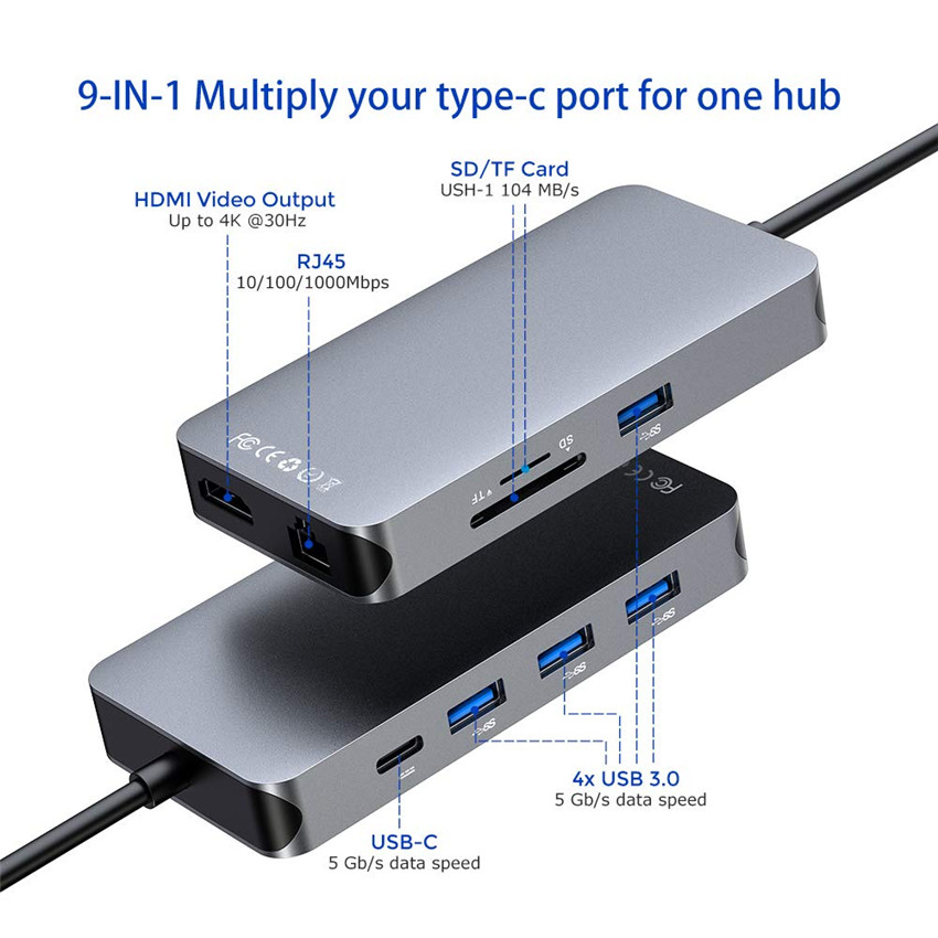 Thunderbolt 3 Type C Converter Usb C Hdmi 4K 30Hz USB3.0 Hub Micro Sd/Tf Card Reader RJ45 1000 Mbps Met Pd Opladen Adapter