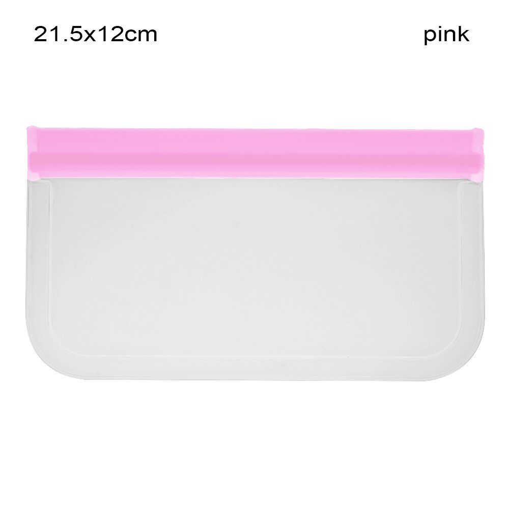 1pc doorschijnende siliconen zakjes voor het bewaren van verse levensmiddelen, lekvrije melk en fruitcontainers, herbruikbare, afgesloten staande zakken met ritssluiting: Roze 2