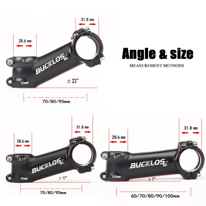 BUCKLOS Ultralight Bike stem 7 17 22 Degree 31.8mm handlebar Stem 60/70/80/90/100mm Aluminum Alloy Road bike stem MTB Power Part