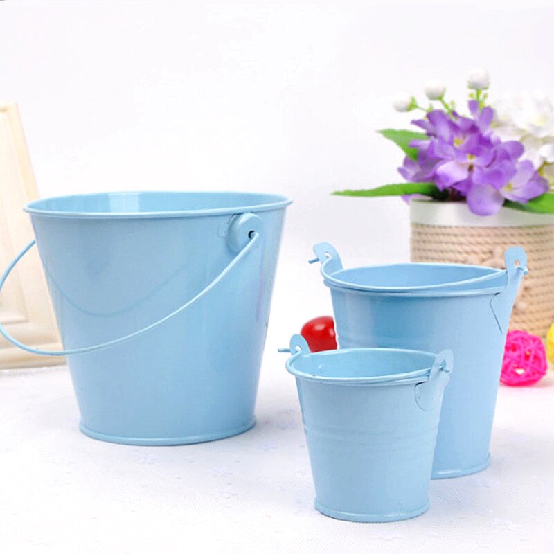 1pc 7.5*7.5*5.6cm blik spand jern tønde blik mini balje dekorative fustager anti-deform lyse solid holdbar boligindretning: Himmelblå
