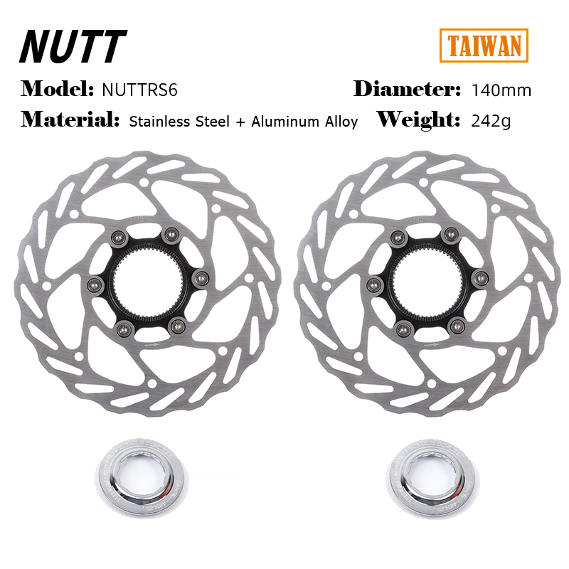 Nutt  rs6 terrengsykkel bremseskive 140mm 160mm senterlås bremsekloss hul varmeavledning skive bremseklosser sykkel deler: 140 mmx 2