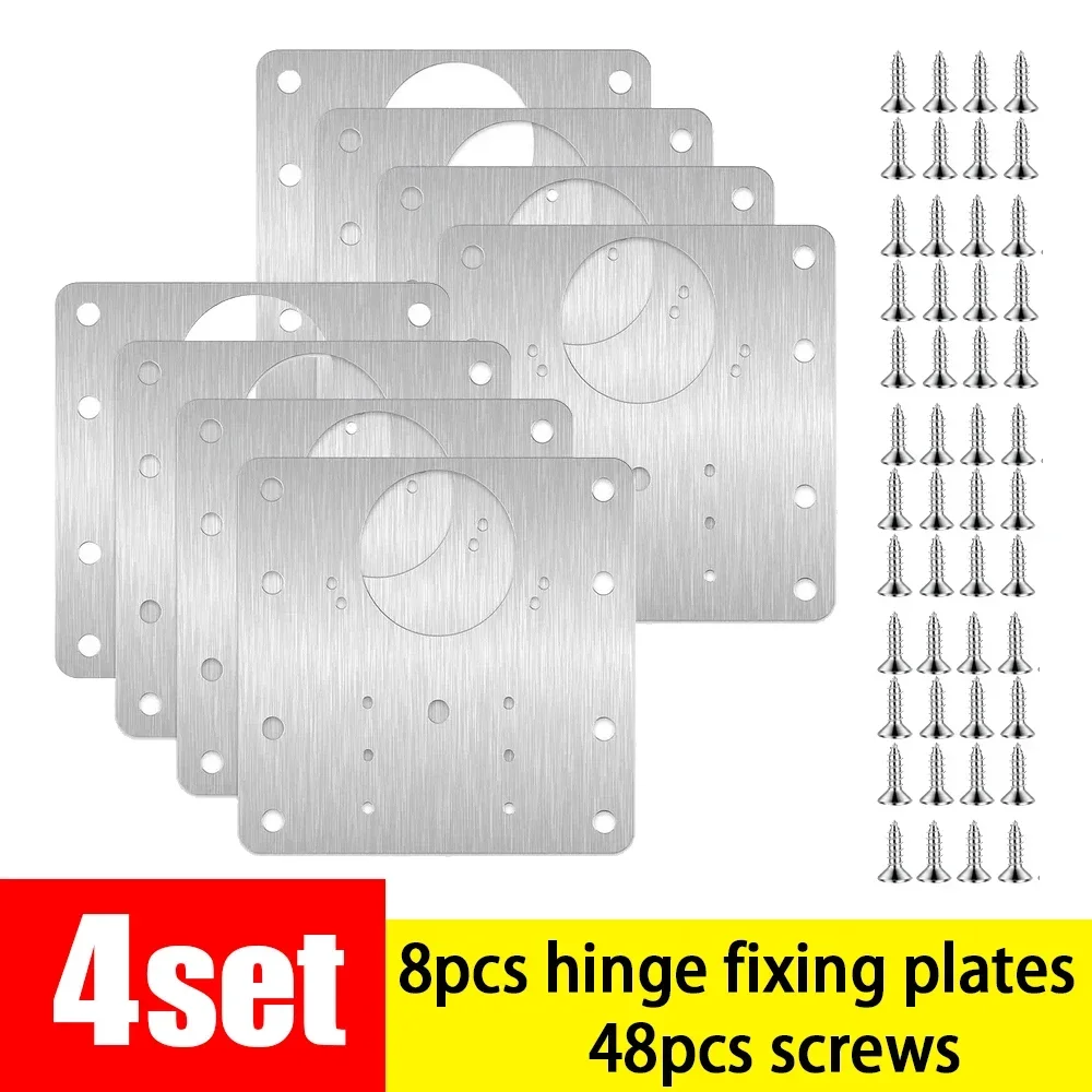 1/8Set Hinge Repair Plates Stainless Steel Cabinet Door Hinge Mounting Plate with Screws Flat Fixing Brackets Kitchen Hardware: Gold